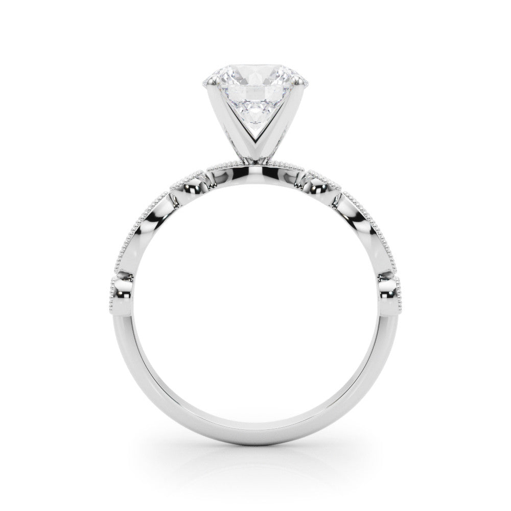 Silver Heart Milgrain Bezel Diamond Engagement Ring with Solitaire Prong Setting