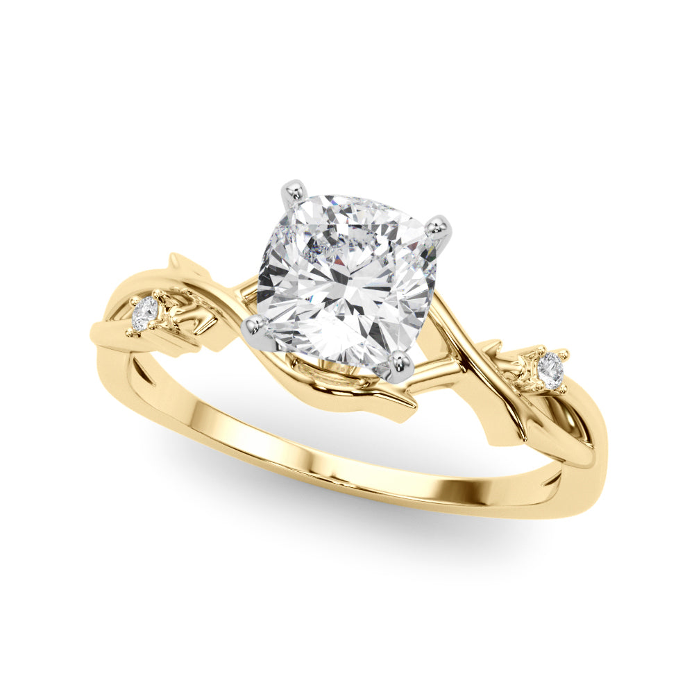 Yellow gold Cushion Solitaire Twisted Band Prong Setting Ring
