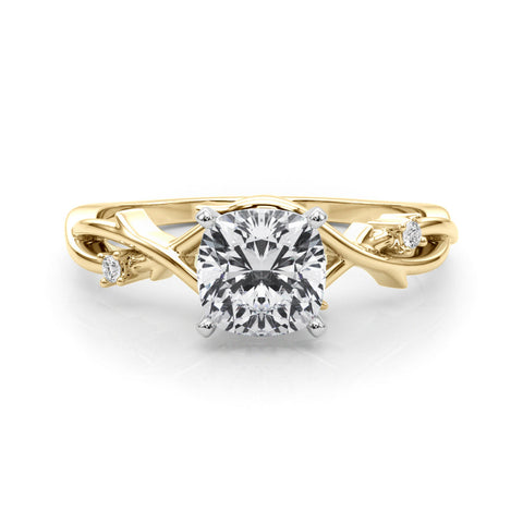 Yellow gold Cushion Solitaire Twisted Band Prong Setting Ring