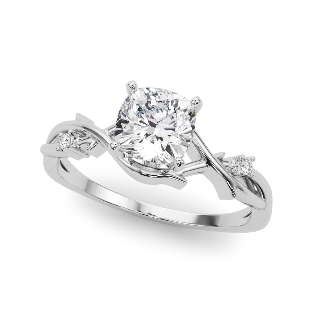 White gold Cushion Solitaire Twisted Band Prong Setting Ring