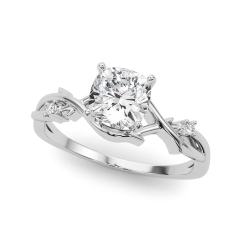 Silver Cushion Solitaire Twisted Band Prong Setting Ring