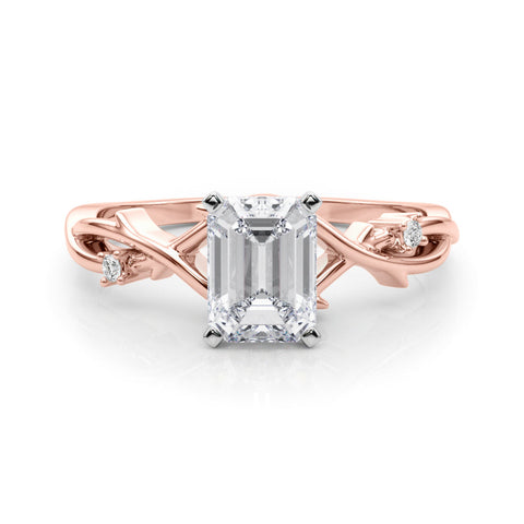 Rose gold Emerald Solitaire Twisted Band Prong Setting Ring