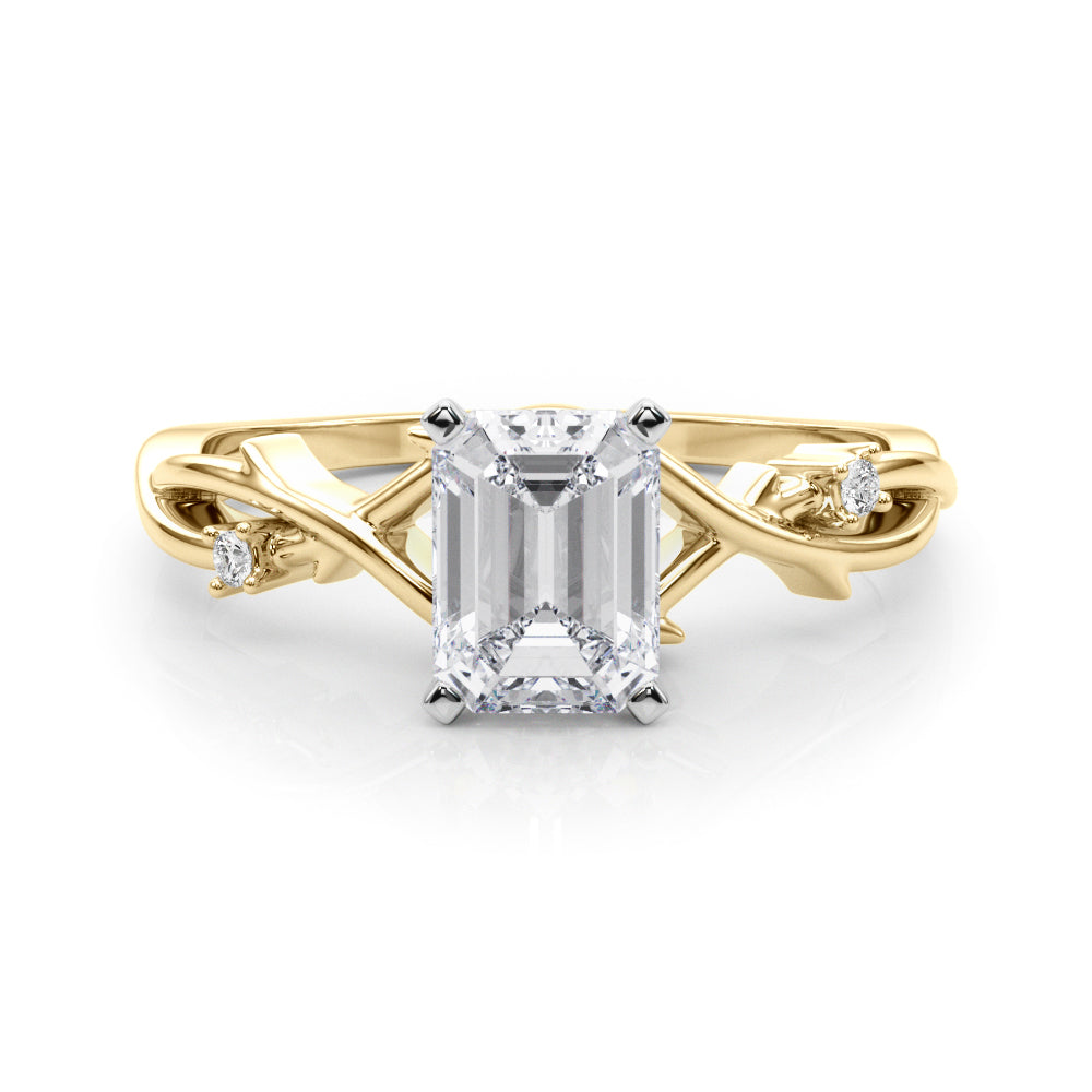 Yellow gold Emerald Solitaire Twisted Band Prong Setting Ring