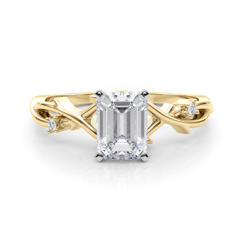 Yellow gold Emerald Solitaire Twisted Band Prong Setting Ring