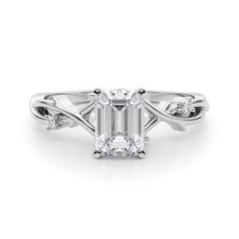 White gold Emerald Solitaire Twisted Band Prong Setting Ring