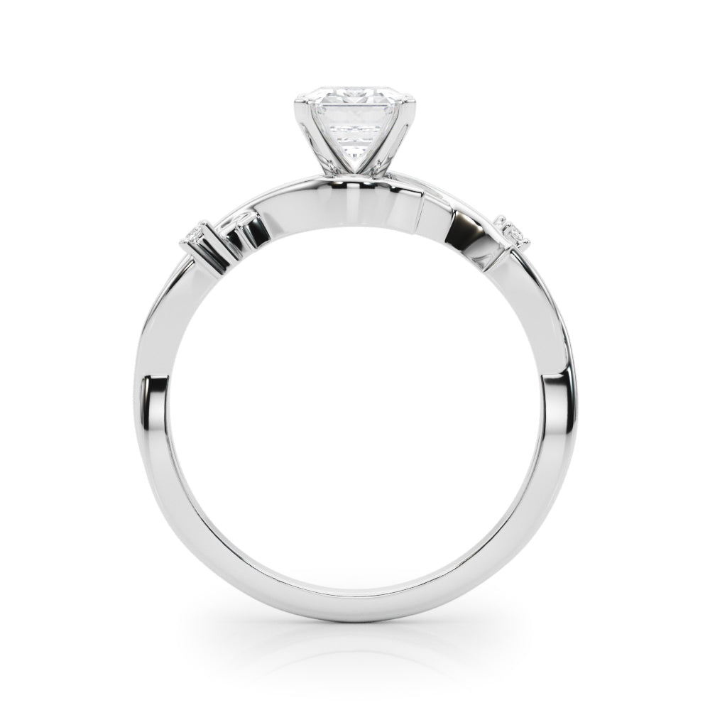 Silver Emerald Solitaire Twisted Band Prong Setting Ring