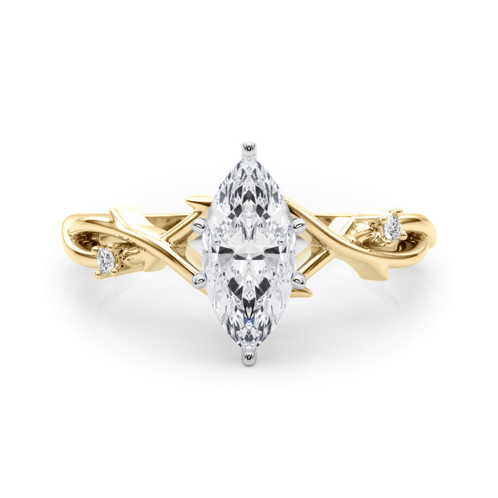 Yellow gold Marquise Solitaire Twisted Band Prong Setting Ring