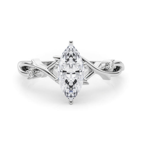 White gold Marquise Solitaire Twisted Band Prong Setting Ring