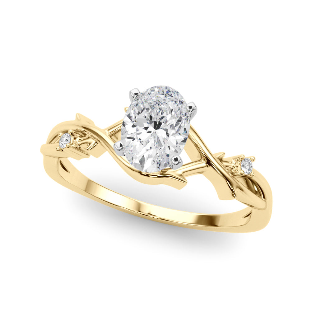Yellow gold Oval Solitaire Twisted Band Prong Setting Ring