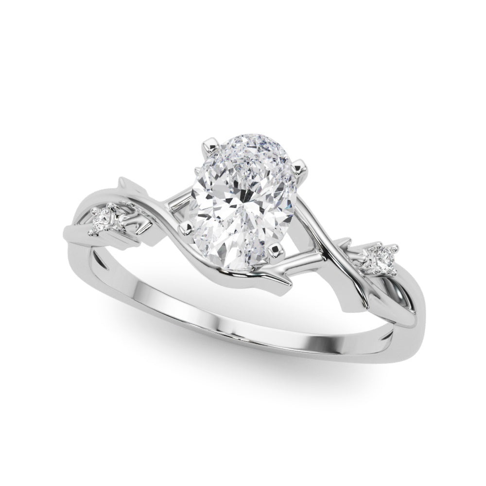 White gold Oval Solitaire Twisted Band Prong Setting Ring