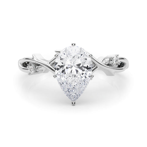 White gold Pear Solitaire Twisted Band Prong Setting Ring