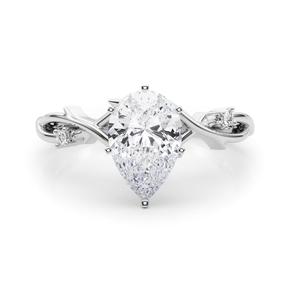 Platinum Pear Solitaire Twisted Band Prong Setting Ring