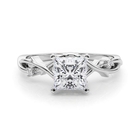 White gold Princess Solitaire Twisted Band Prong Setting Ring