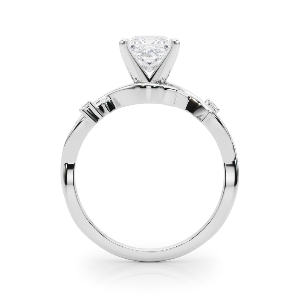 White gold Princess Solitaire Twisted Band Prong Setting Ring