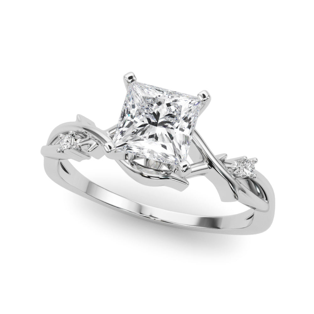 White gold Princess Solitaire Twisted Band Prong Setting Ring