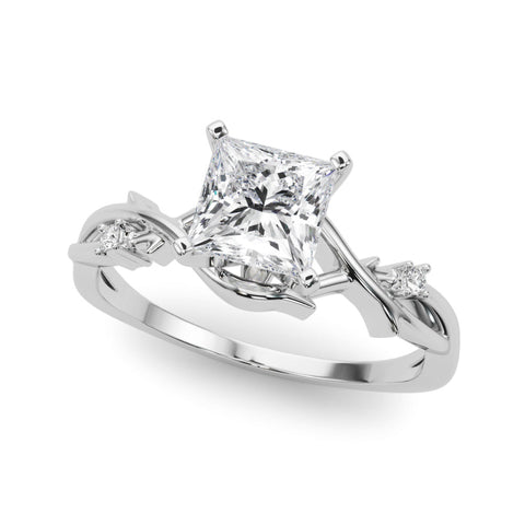 White gold Princess Solitaire Twisted Band Prong Setting Ring