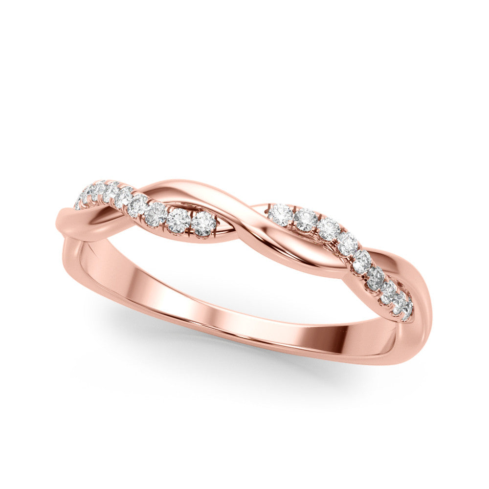 Rose gold Twisted Pave Round Diamond Infinity Band with Shared Prong Setting