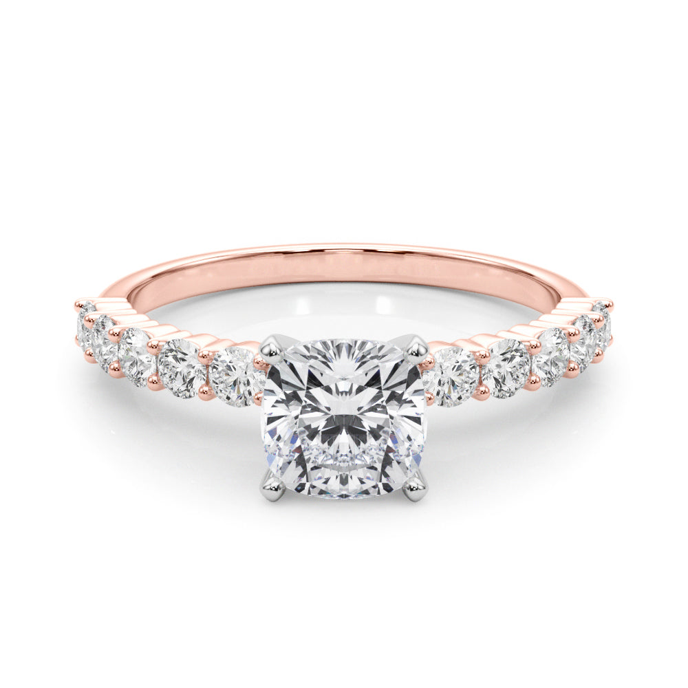 Rose gold Heart Diamond Pavé Band Solitaire with Four-Prong Setting