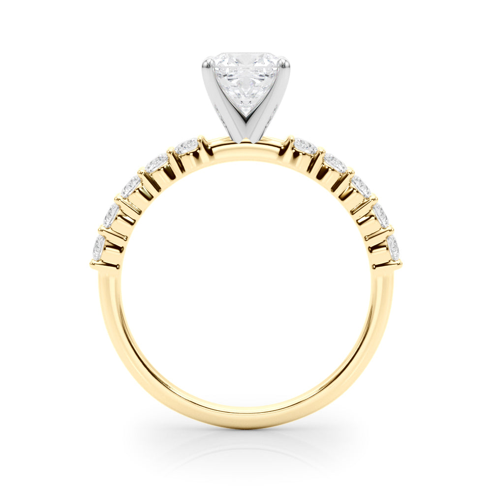 Yellow gold Heart Diamond Pavé Band Solitaire with Four-Prong Setting