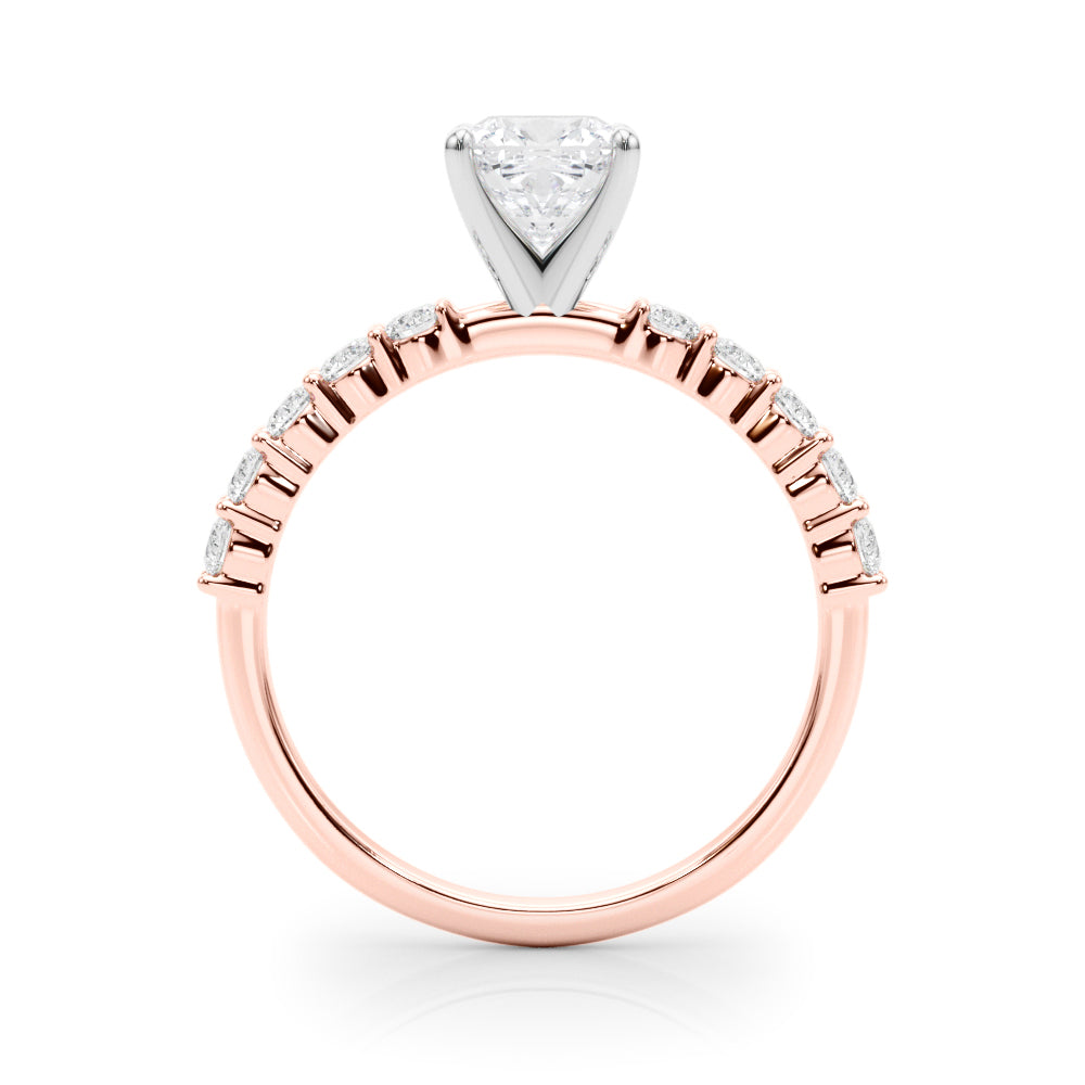 Rose gold Heart Diamond Pavé Band Solitaire with Four-Prong Setting