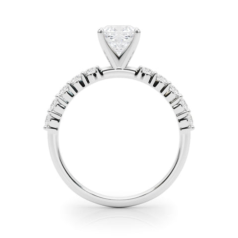Silver Cushion Diamond Pavé Band Solitaire with Four-Prong Setting