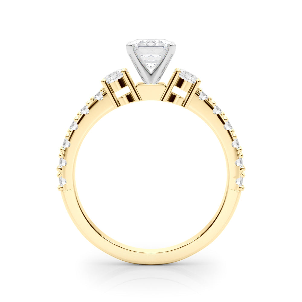 Yellow gold Radiant Cut Three-Stone Diamond Pavé Band with Prong Setting