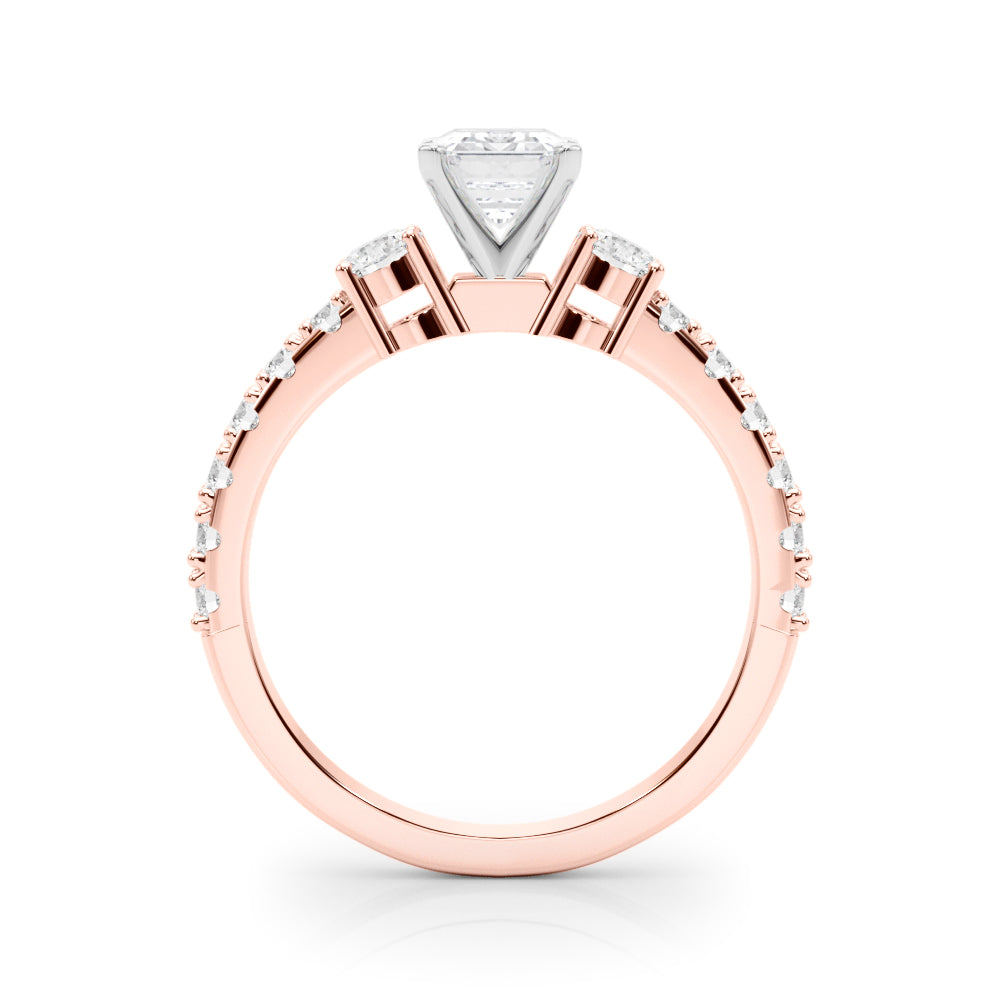 Rose gold Radiant Cut Three-Stone Diamond Pavé Band with Prong Setting