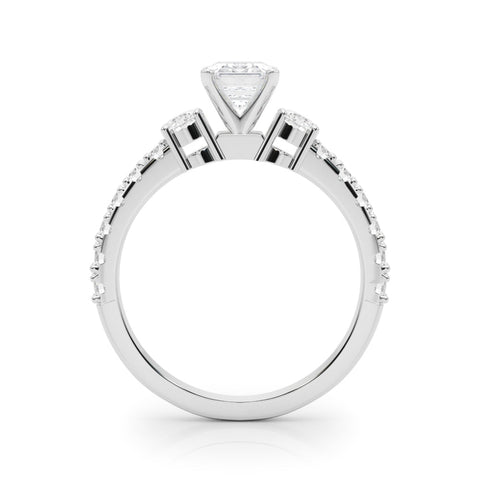 Platinum Emerald Cut Three-Stone Diamond Pavé Band with Prong Setting