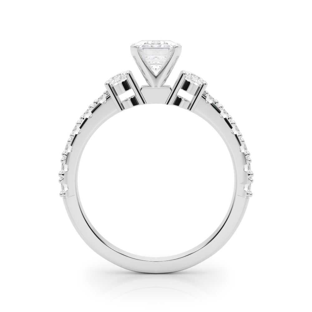 White gold Radiant Cut Three-Stone Diamond Pavé Band with Prong Setting