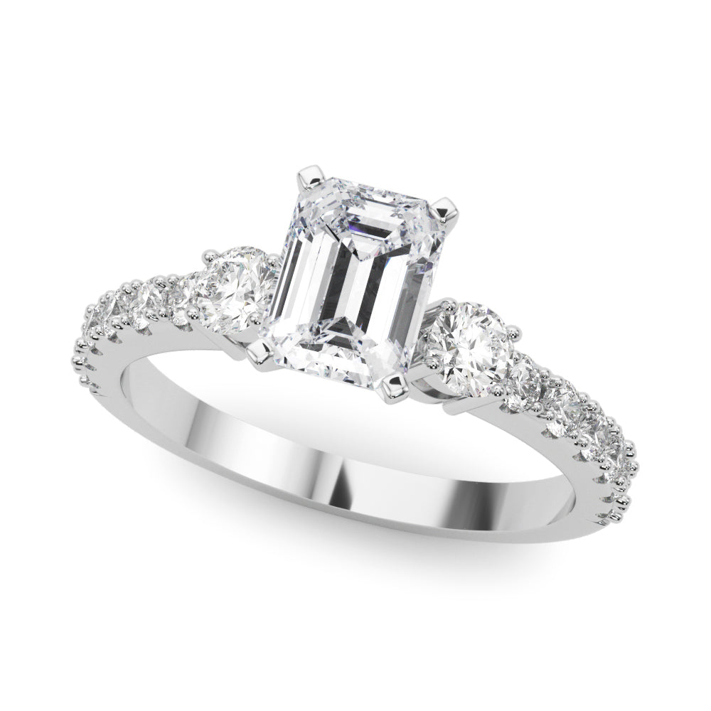 White gold Radiant Cut Three-Stone Diamond Pavé Band with Prong Setting