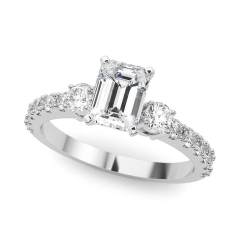 White gold Radiant Cut Three-Stone Diamond Pavé Band with Prong Setting