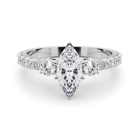 White gold Marquise Cut Three-Stone Diamond Pavé Band with Prong Setting