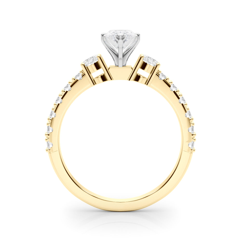 Yellow gold Marquise Cut Three-Stone Diamond Pavé Band with Prong Setting