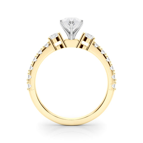 Yellow gold Marquise Cut Three-Stone Diamond Pavé Band with Prong Setting