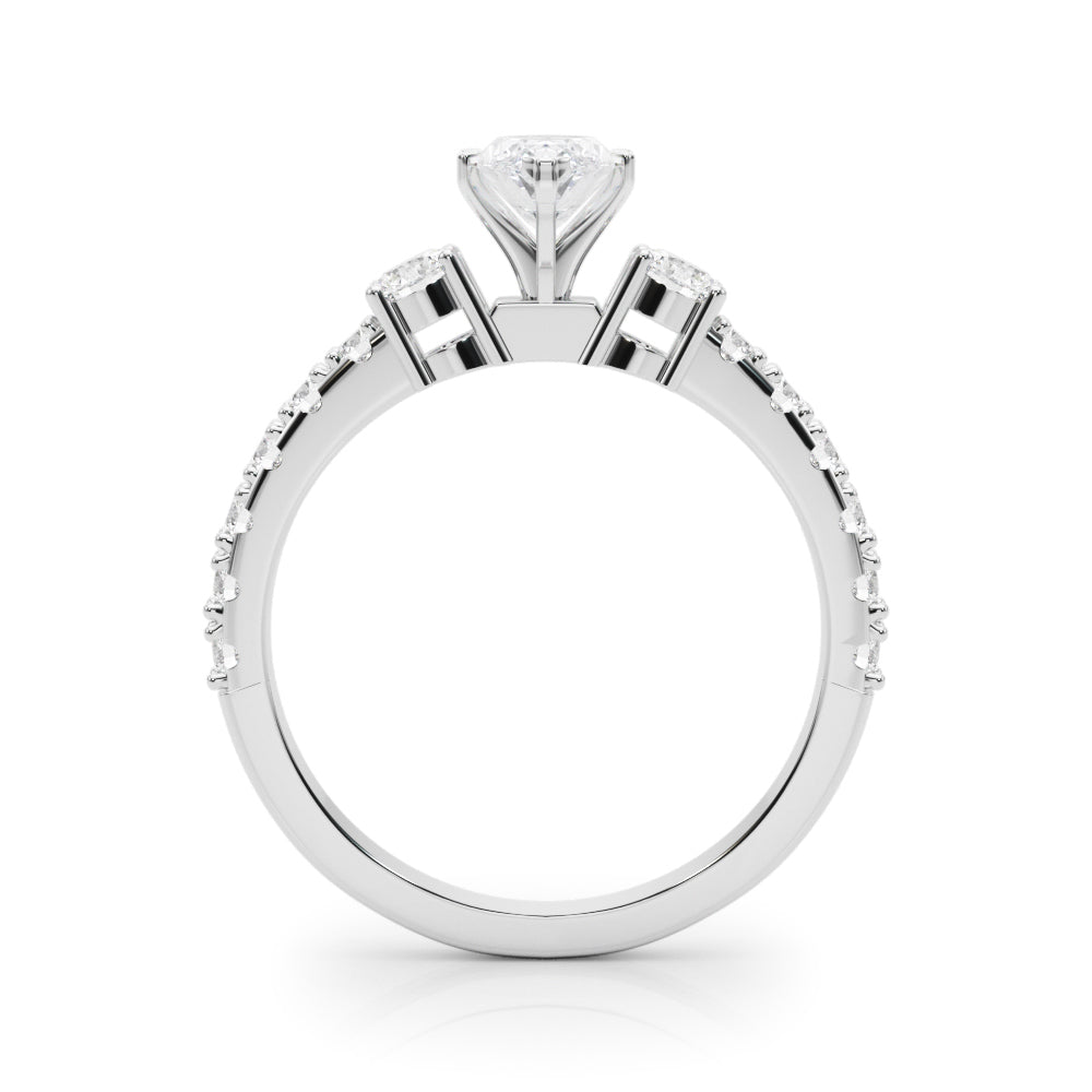 Platinum Marquise Cut Three-Stone Diamond Pavé Band with Prong Setting