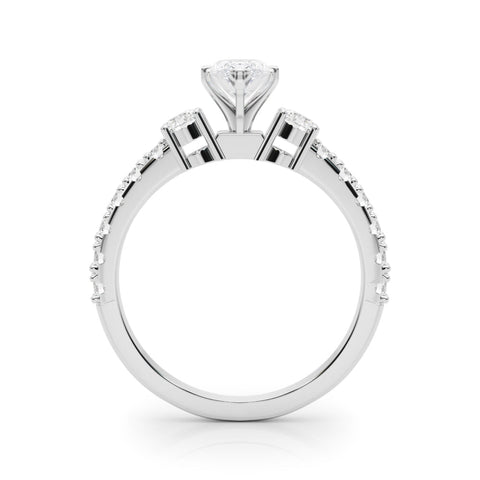 Silver Marquise Cut Three-Stone Diamond Pavé Band with Prong Setting