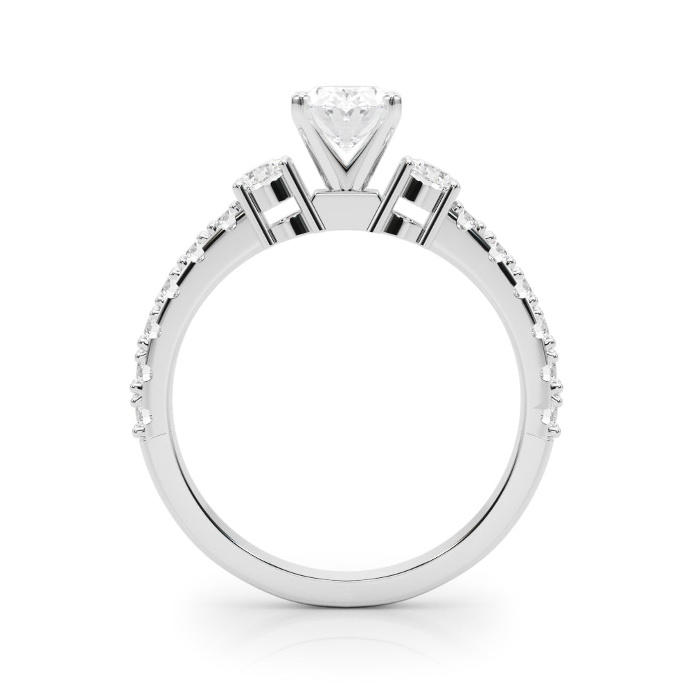 Silver Oval Cut Three-Stone Diamond Pavé Band with Prong Setting