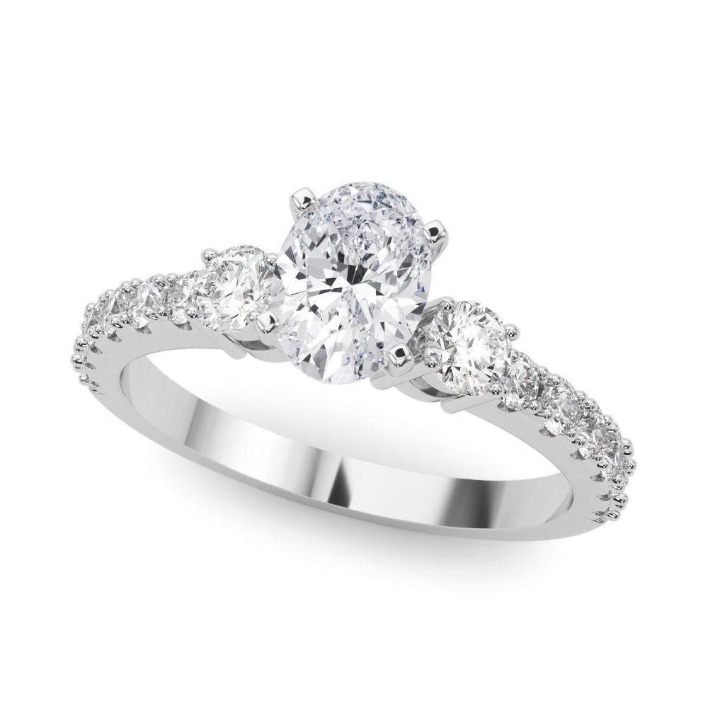 Silver Oval Cut Three-Stone Diamond Pavé Band with Prong Setting