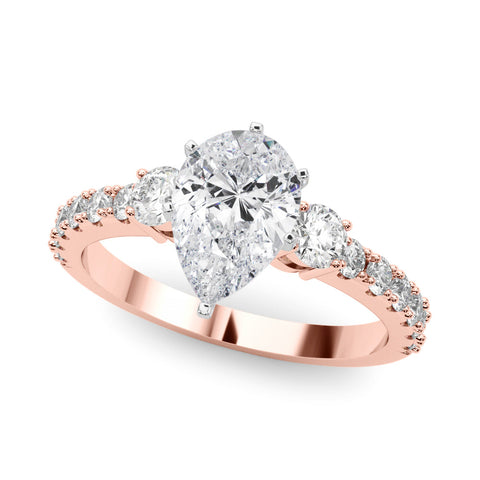 Rose gold Pear Cut Three-Stone Diamond Pavé Band with Prong Setting