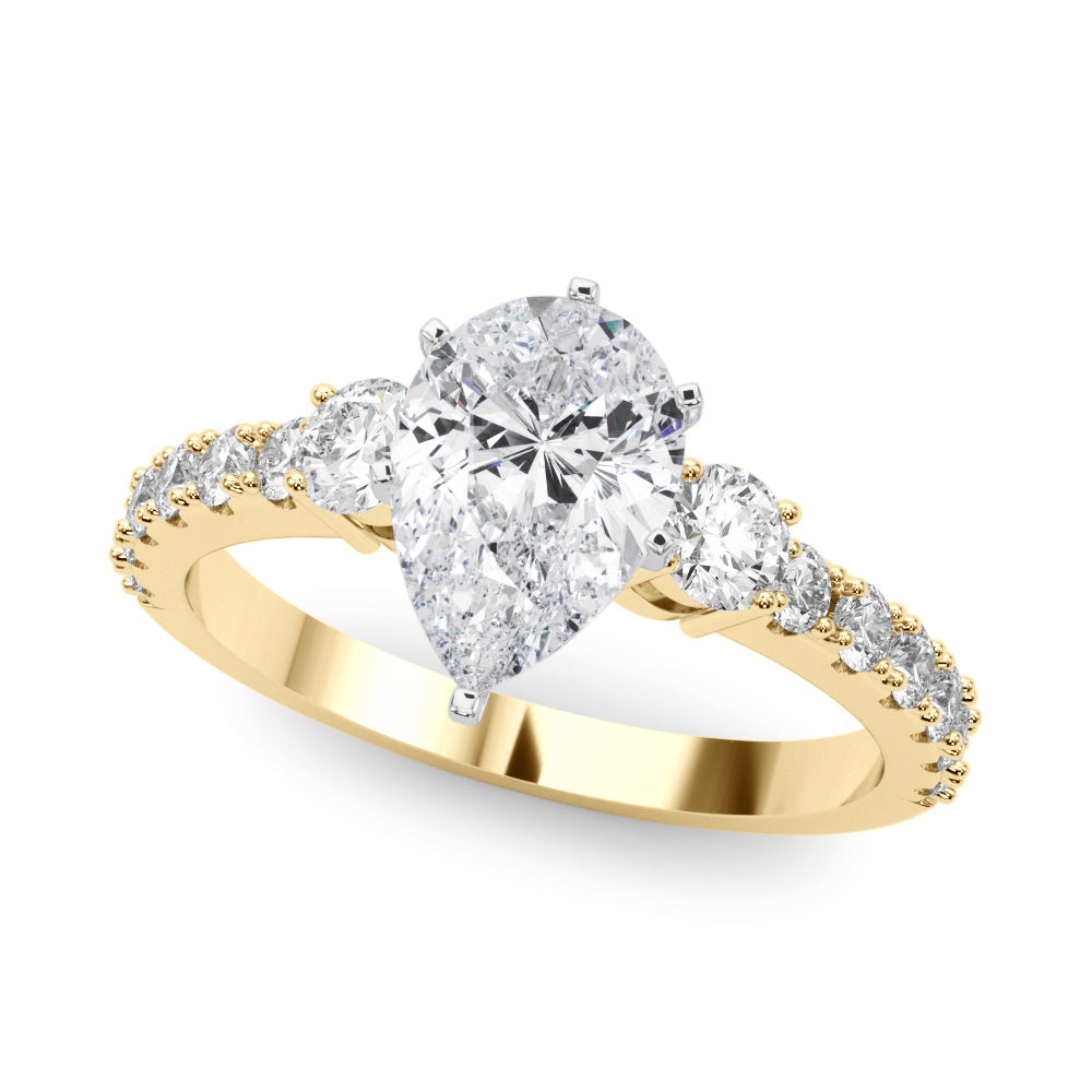 Yellow gold Pear Cut Three-Stone Diamond Pavé Band with Prong Setting
