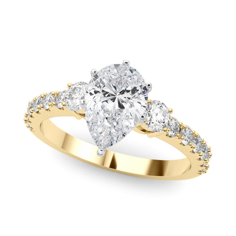 Yellow gold Pear Cut Three-Stone Diamond Pavé Band with Prong Setting