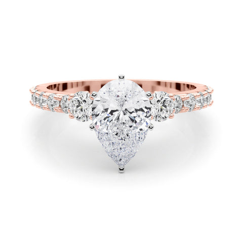 Rose gold Pear Cut Three-Stone Diamond Pavé Band with Prong Setting