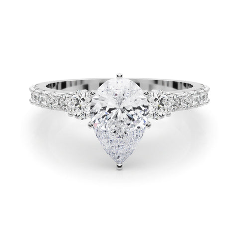 White gold Pear Cut Three-Stone Diamond Pavé Band with Prong Setting