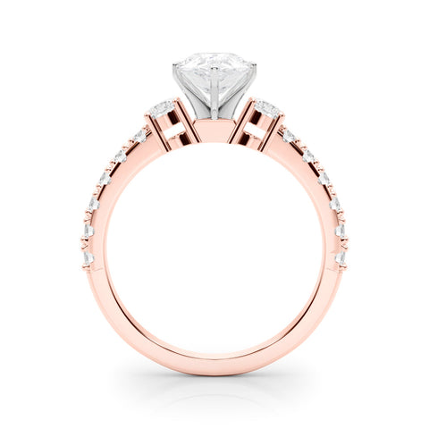 Rose gold Pear Cut Three-Stone Diamond Pavé Band with Prong Setting