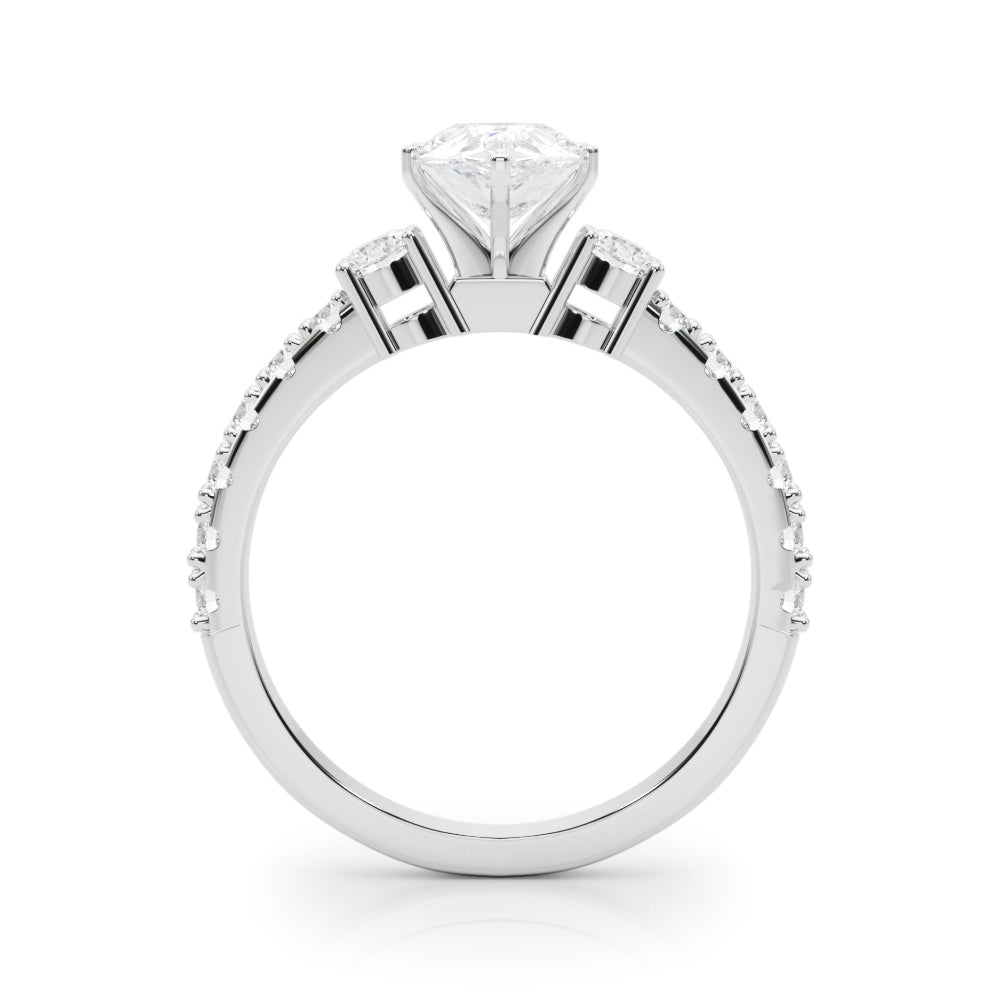 White gold Pear Cut Three-Stone Diamond Pavé Band with Prong Setting