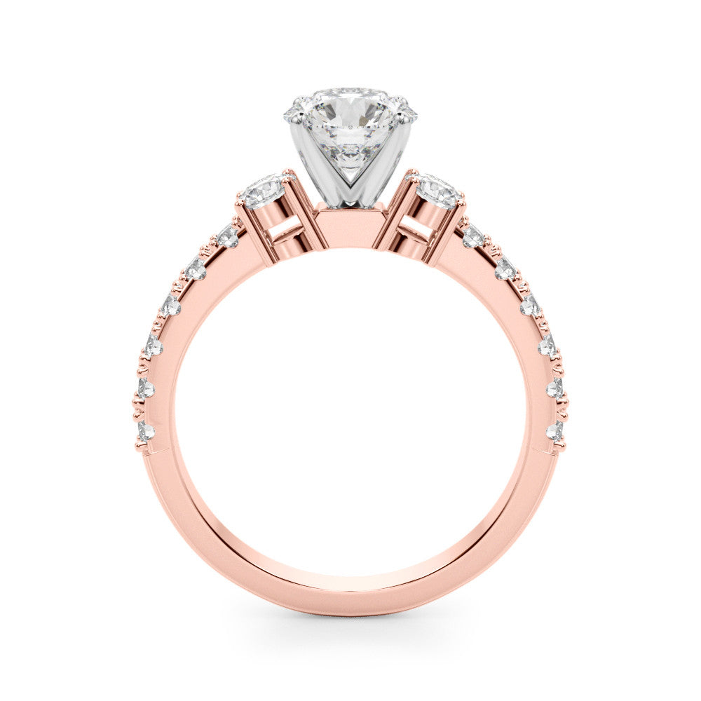Rose gold Round Cut Three-Stone Diamond Pavé Band with Prong Setting