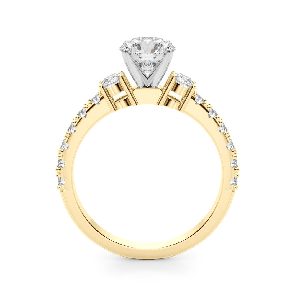 Yellow gold Round Cut Three-Stone Diamond Pavé Band with Prong Setting