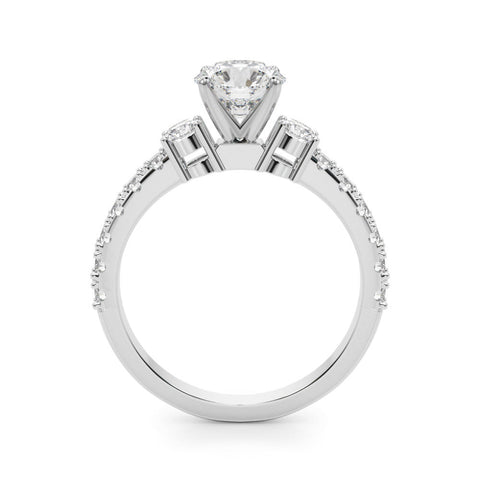 Silver Round Cut Three-Stone Diamond Pavé Band with Prong Setting
