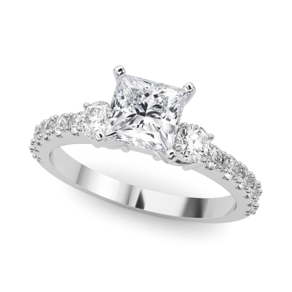 Silver Princess Cut Three-Stone Diamond Pavé Band with Prong Setting
