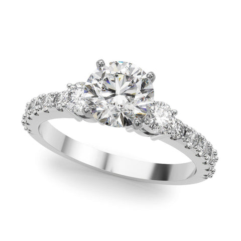 Silver Round Cut Three-Stone Diamond Pavé Band with Prong Setting